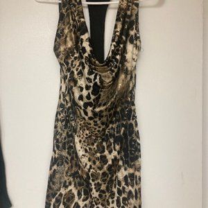 Womens Forever 21 leopard print T back cowl neck dress M